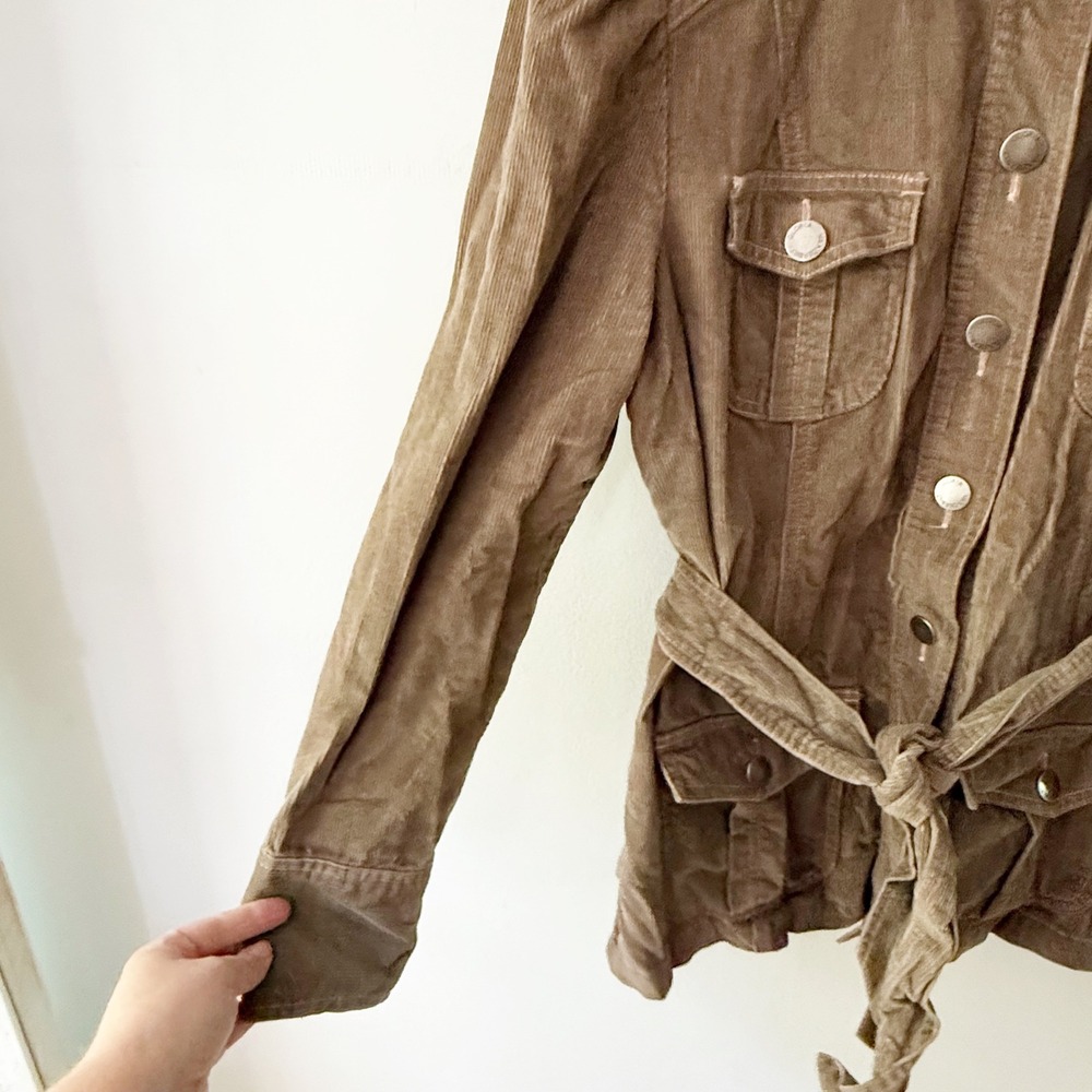 Gloria Vanderbilt Tan Corduroy Belted Utility Jacket Large Retro Western Casual - Picture 4 of 11
